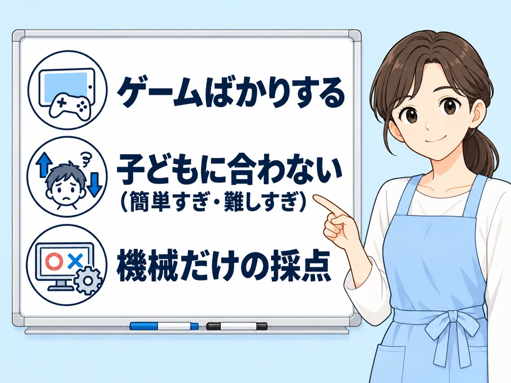 やっても意味がない教材(ゲームばかりする・子どもに合わない(簡単すぎ・難しすぎ)・機械だけの採点)